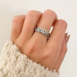 925 Sterling Silver Wave Ring Band Engraved Ring Boho Ring Minimalist Ring